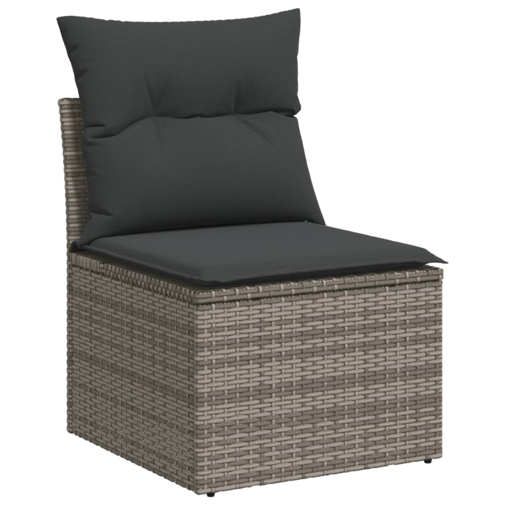 Salon de jardin avec coussins 13 pcs gris résine tressée