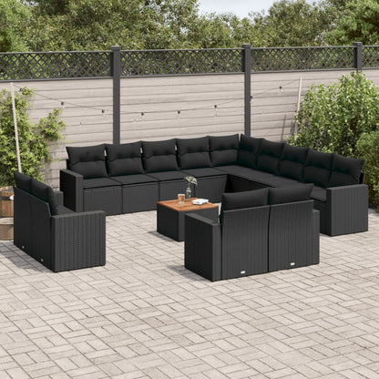 Salon de jardin avec coussins 14 pcs noir résine tressée