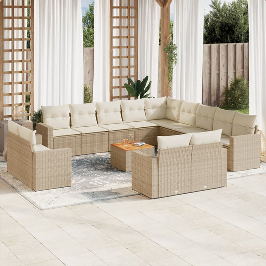 Salon de jardin avec coussins 14 pcs beige résine tressée