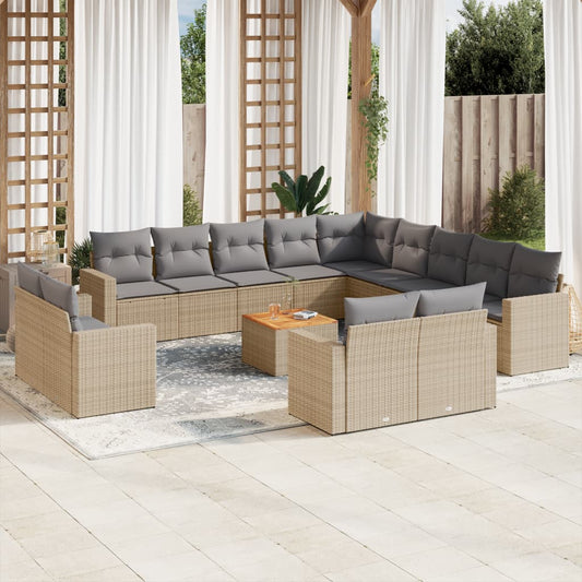 Salon de jardin et coussins 14 pcs mélange beige résine tressée