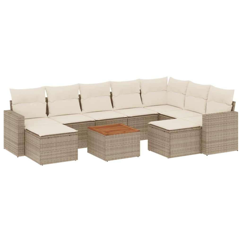 Salon de jardin avec coussins 10 pcs beige résine tressée