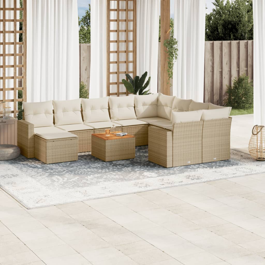 Salon de jardin 11 pcs avec coussins beige résine tressée