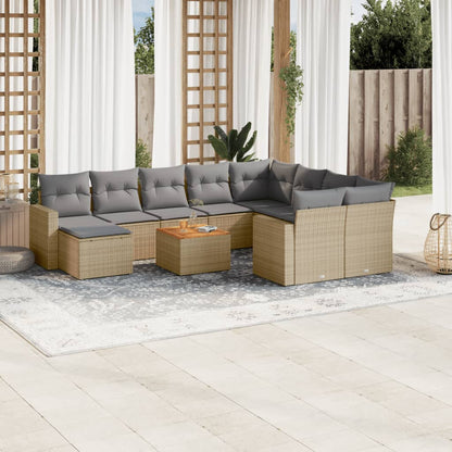 Salon de jardin et coussins 11 pcs mélange beige résine tressée