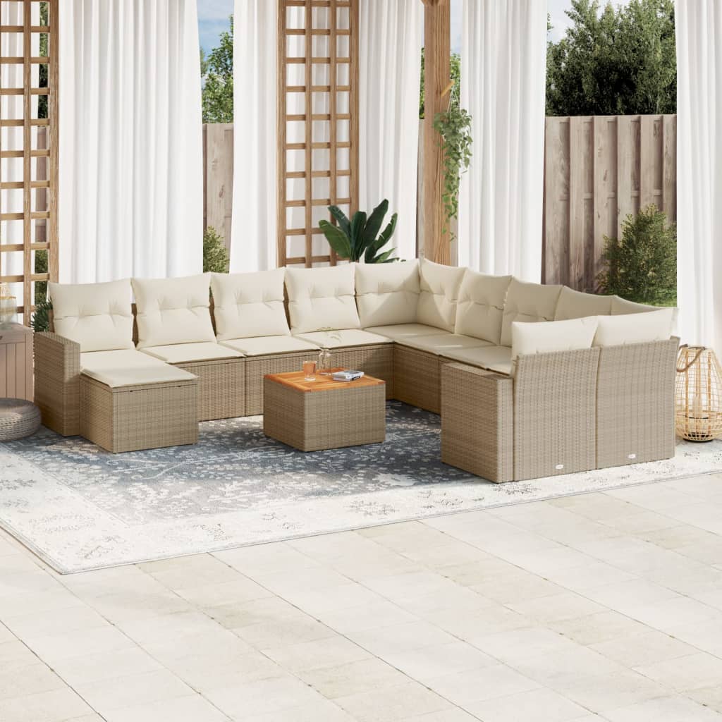 Salon de jardin avec coussins 12 pcs beige résine tressée