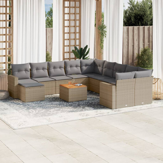 Salon de jardin et coussins 12 pcs mélange beige résine tressée