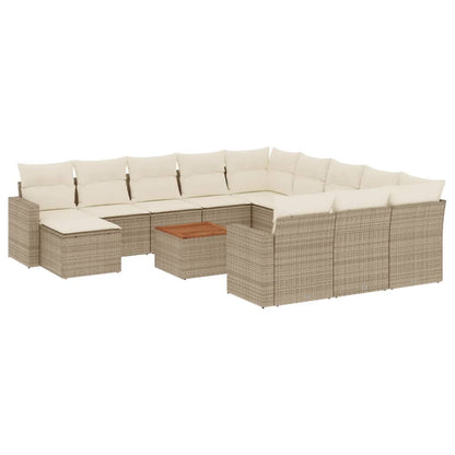 Salon de jardin avec coussins 13 pcs beige résine tressée