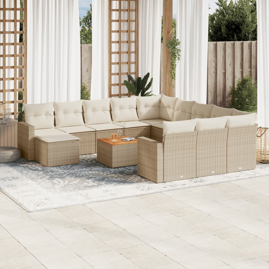 Salon de jardin avec coussins 13 pcs beige résine tressée