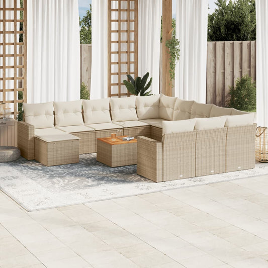 Salon de jardin avec coussins 13 pcs beige résine tressée