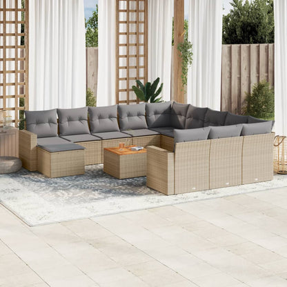 Salon de jardin et coussins 13 pcs mélange beige résine tressée