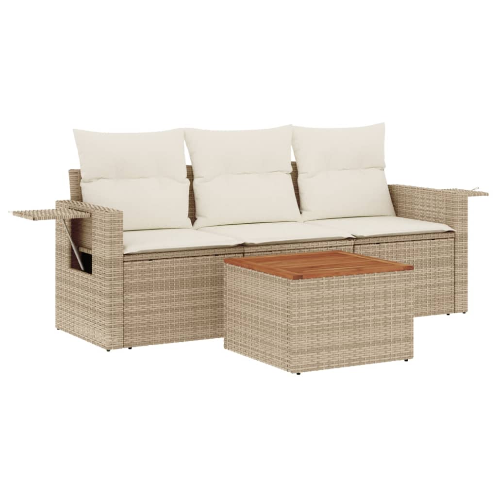 Salon de jardin avec coussins 4 pcs beige résine tressée