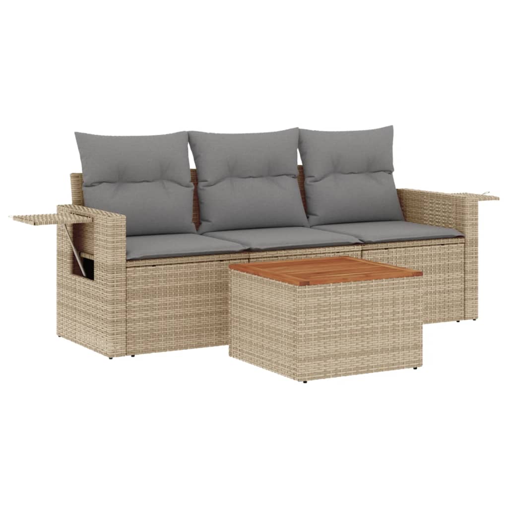 Salon de jardin avec coussins 4pcs mélange beige résine tressée