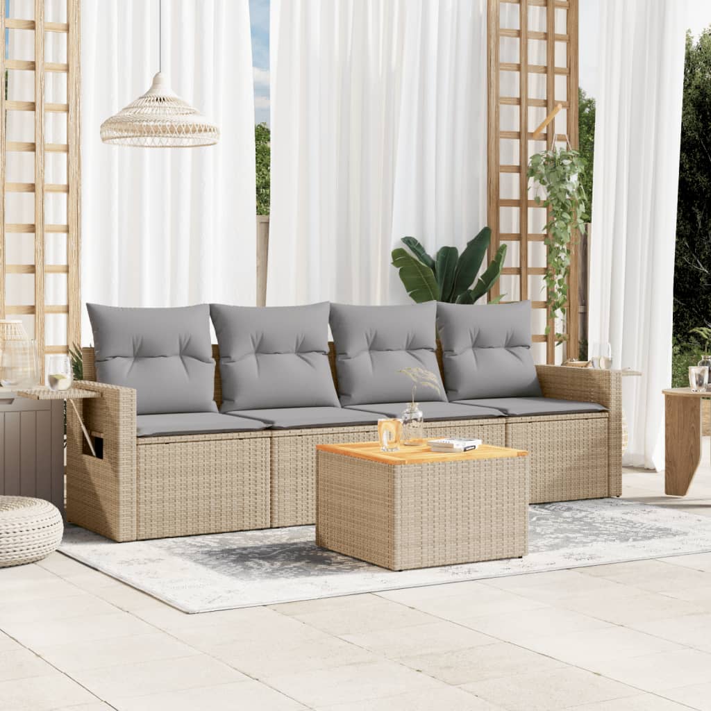 Salon de jardin avec coussins 5pcs mélange beige résine tressée