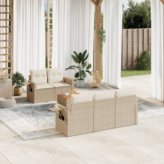 Salon de jardin avec coussins 6 pcs beige résine tressée