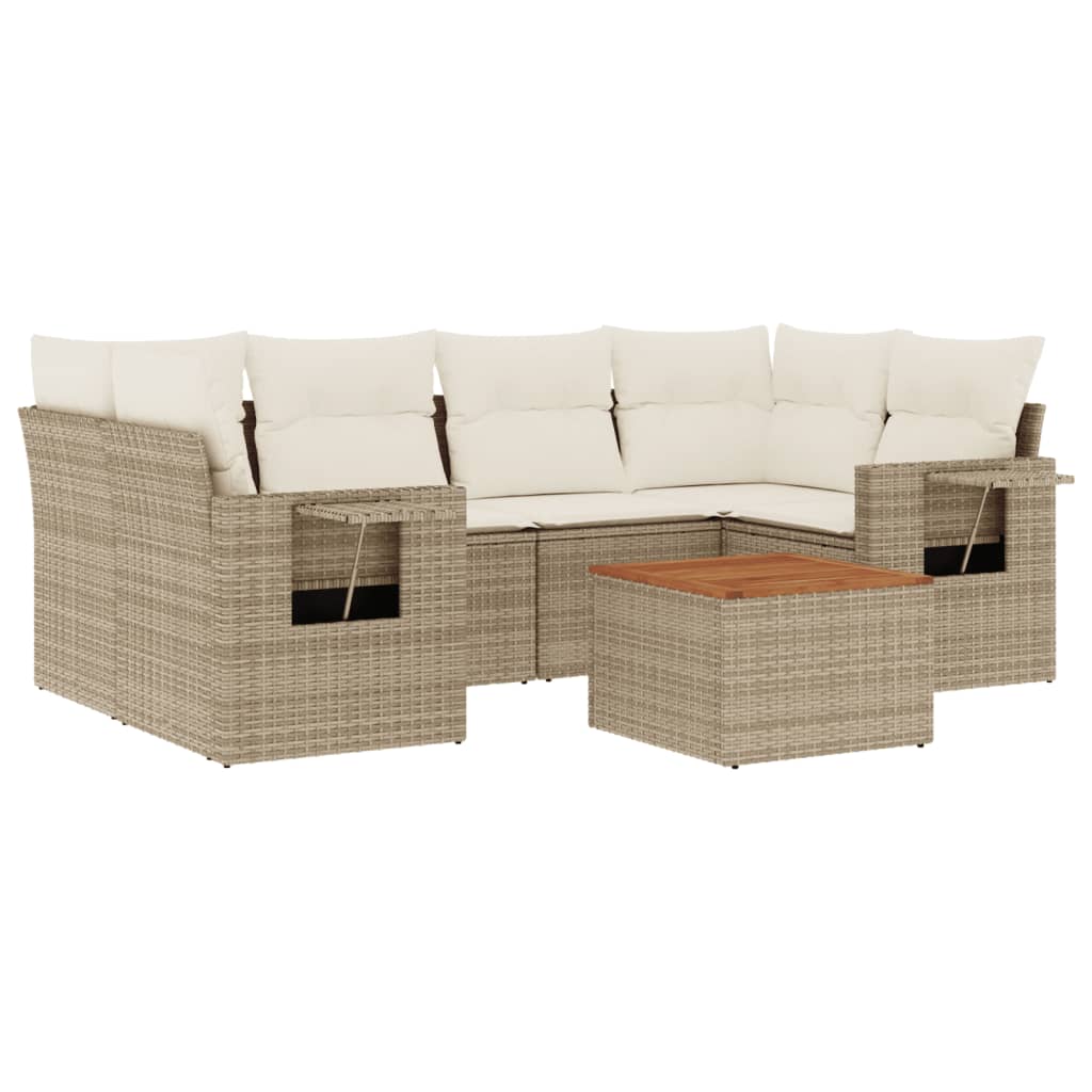 Salon de jardin avec coussins 7 pcs beige résine tressée