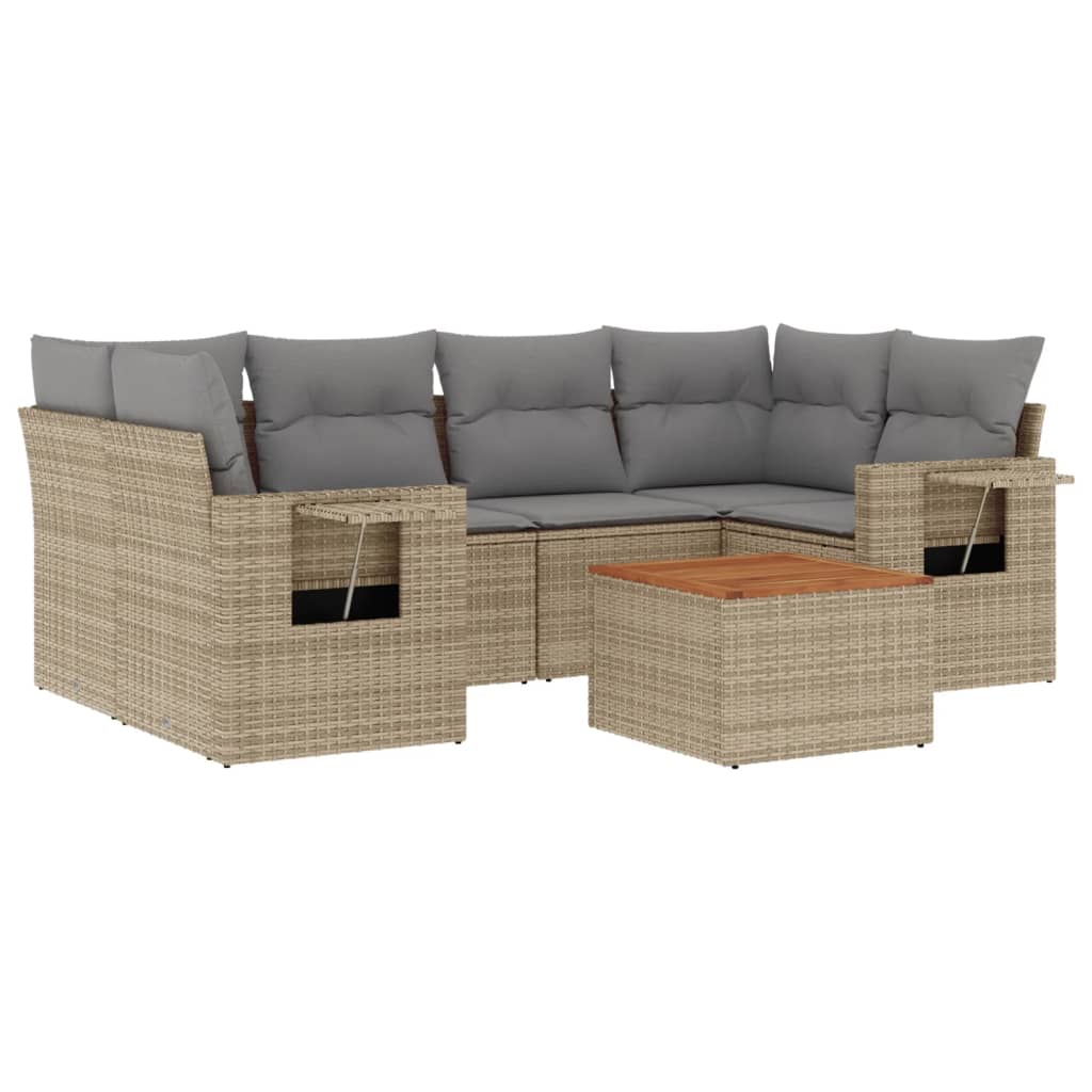 Salon de jardin avec coussins 7pcs mélange beige résine tressée