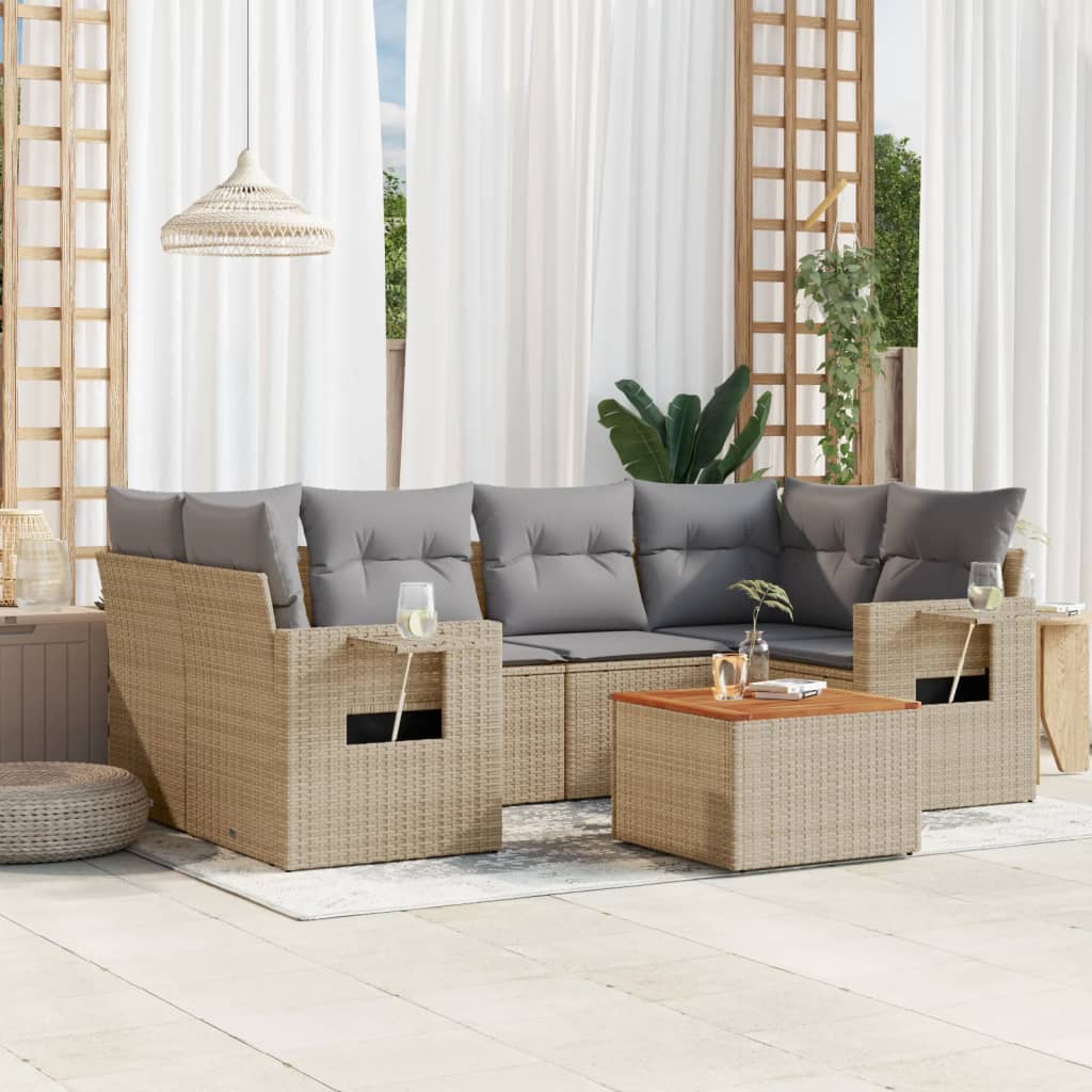 Salon de jardin avec coussins 7pcs mélange beige résine tressée