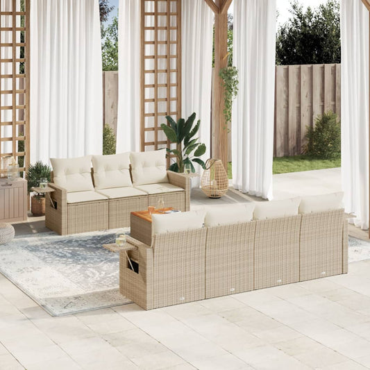 Salon de jardin avec coussins 8 pcs beige résine tressée