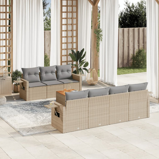 Salon de jardin avec coussins 8pcs mélange beige résine tressée