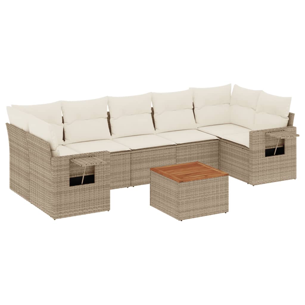 Salon de jardin avec coussins 8 pcs beige résine tressée