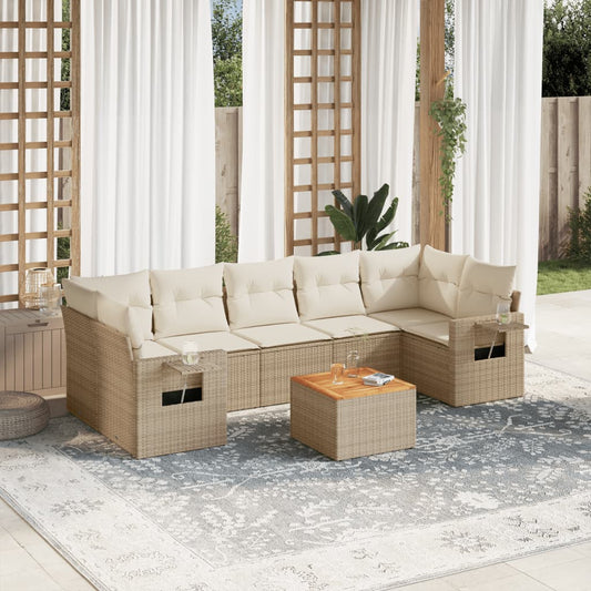 Salon de jardin avec coussins 8 pcs beige résine tressée