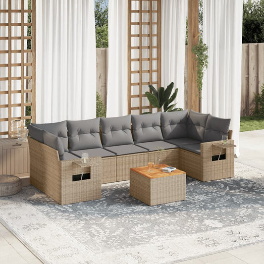 Salon de jardin avec coussins 8pcs mélange beige résine tressée