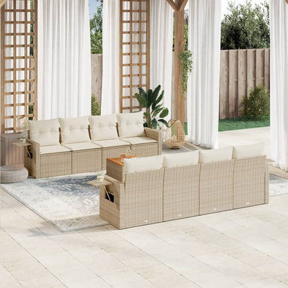 Salon de jardin avec coussins 9 pcs beige résine tressée