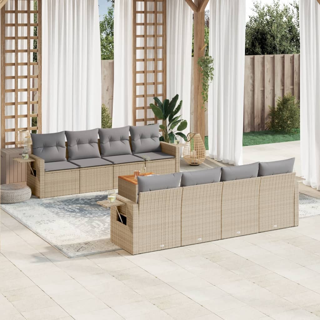 Salon de jardin avec coussins 9pcs mélange beige résine tressée