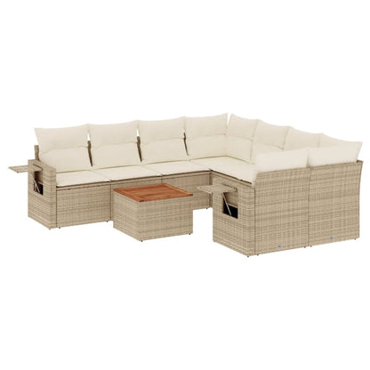 Salon de jardin avec coussins 9 pcs beige résine tressée