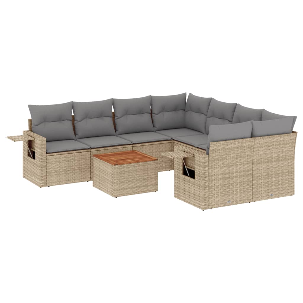 Salon de jardin avec coussins 9pcs mélange beige résine tressée