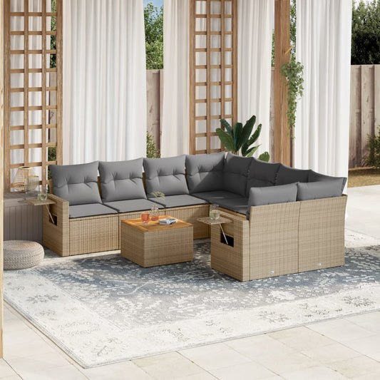 Salon de jardin avec coussins 9pcs mélange beige résine tressée