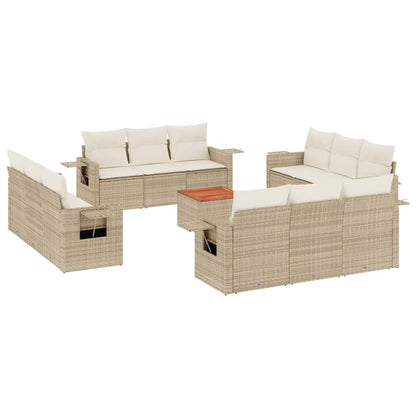 Salon de jardin avec coussins 13 pcs beige résine tressée