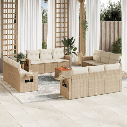 Salon de jardin avec coussins 13 pcs beige résine tressée