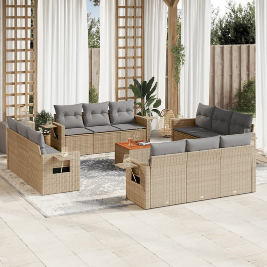 Salon de jardin et coussins 13 pcs mélange beige résine tressée