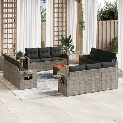 Salon de jardin avec coussins 13 pcs gris résine tressée