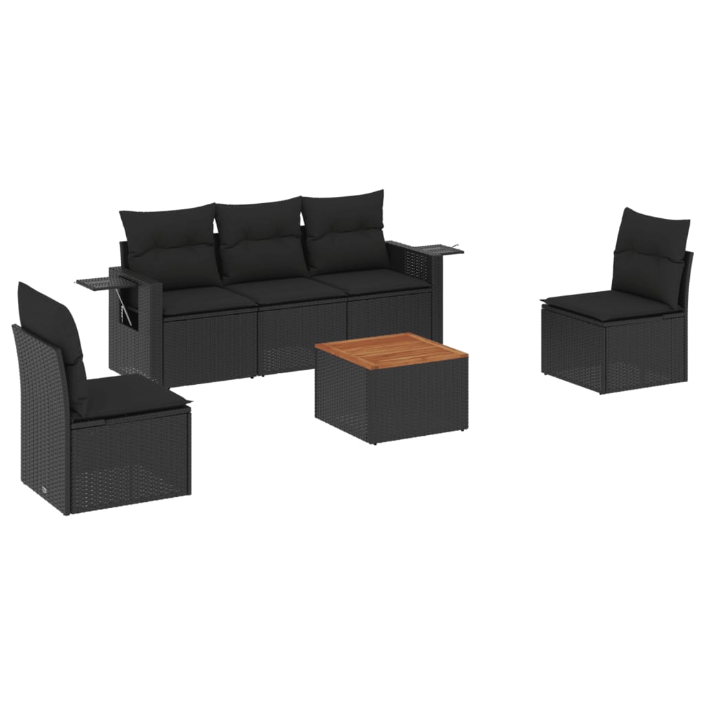 Salon de jardin 6 pcs avec coussins noir résine tressée