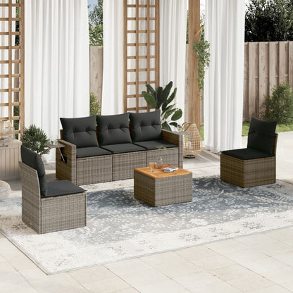 Salon de jardin 6 pcs avec coussins gris résine tressée