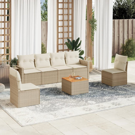 Salon de jardin avec coussins 7 pcs beige résine tressée