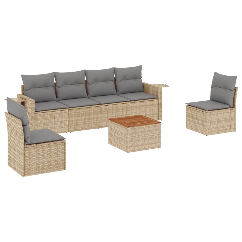 Salon de jardin avec coussins 7pcs mélange beige résine tressée