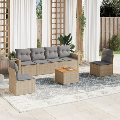 Salon de jardin avec coussins 7pcs mélange beige résine tressée