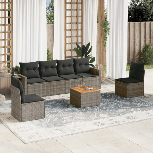 Salon de jardin avec coussins 7 pcs gris résine tressée