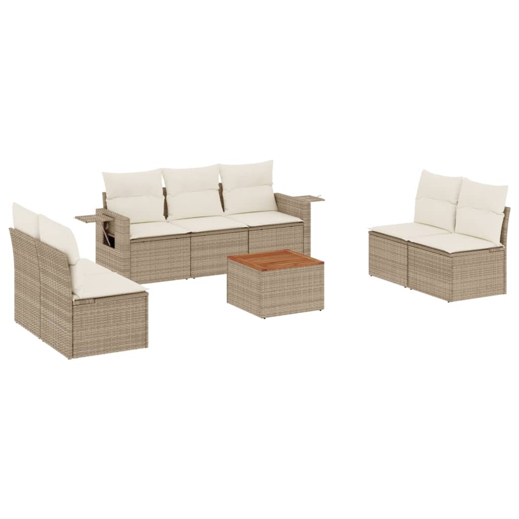 Salon de jardin avec coussins 8 pcs beige résine tressée