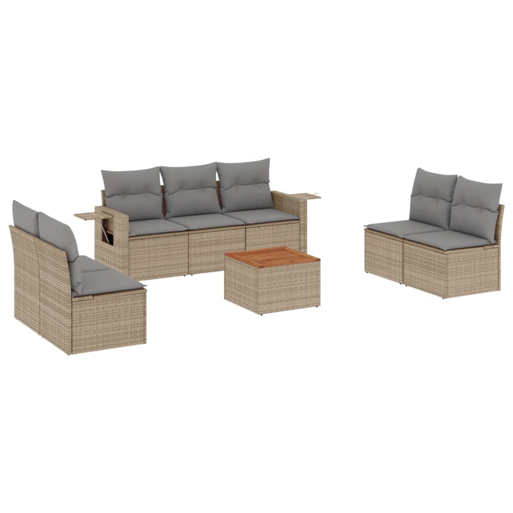 Salon de jardin avec coussins 8pcs mélange beige résine tressée