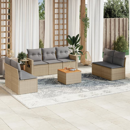 Salon de jardin avec coussins 8pcs mélange beige résine tressée