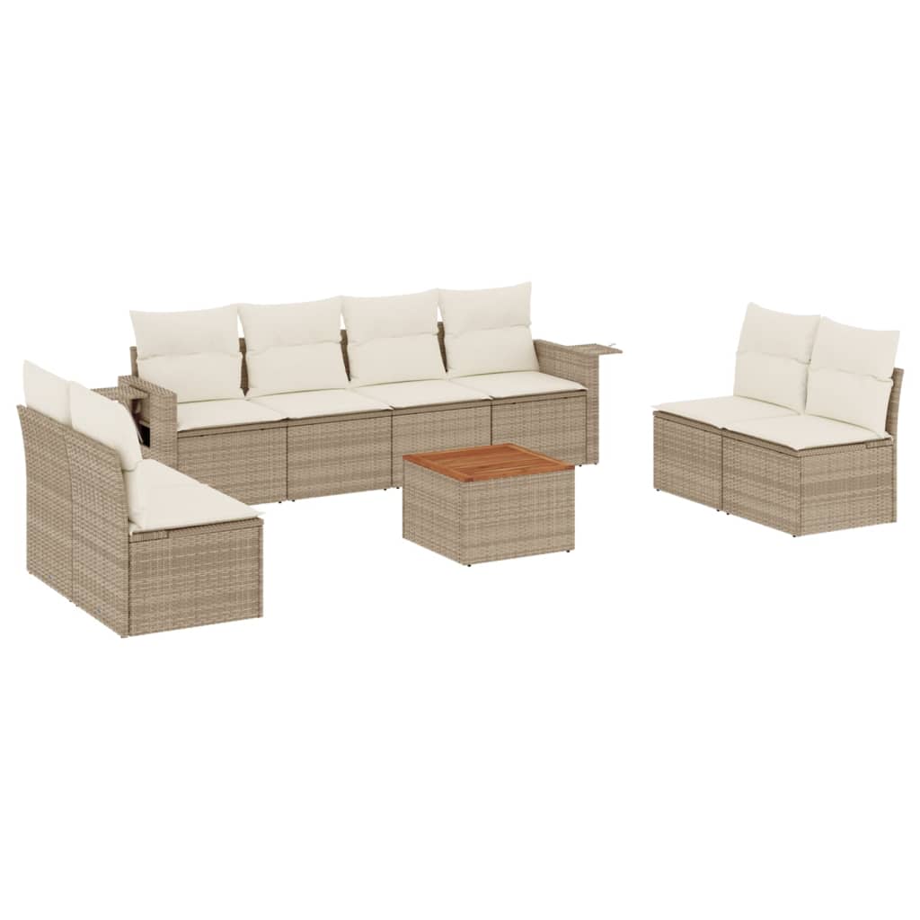 Salon de jardin avec coussins 9 pcs beige résine tressée