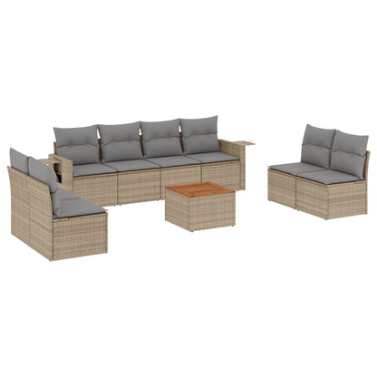 Salon de jardin avec coussins 9pcs mélange beige résine tressée