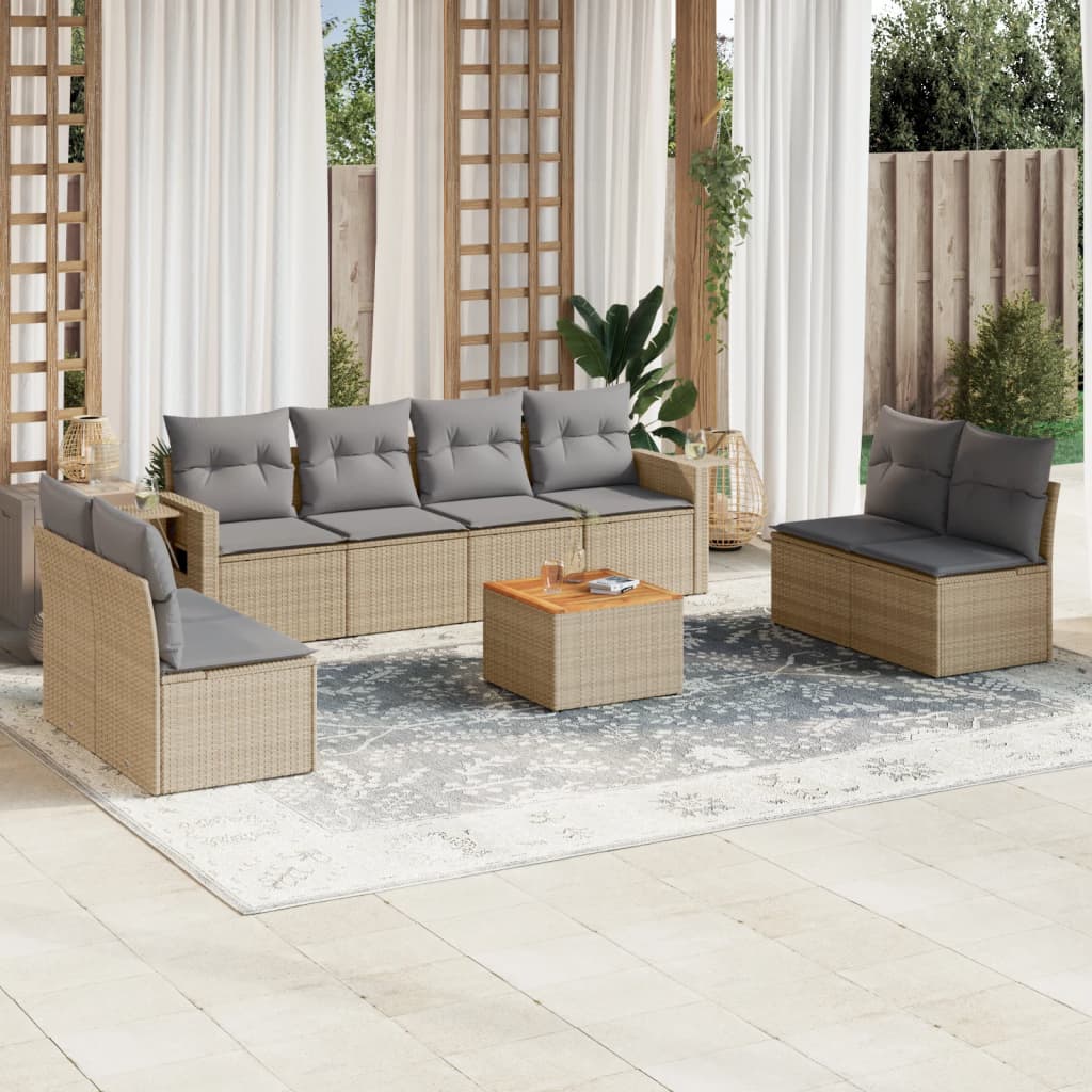 Salon de jardin avec coussins 9pcs mélange beige résine tressée