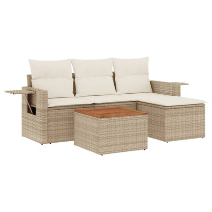 Salon de jardin avec coussins 5 pcs beige résine tressée