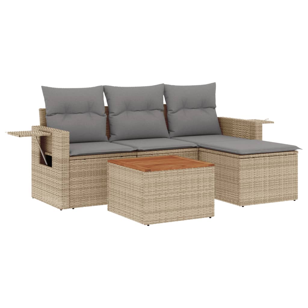 Salon de jardin avec coussins 5pcs mélange beige résine tressée