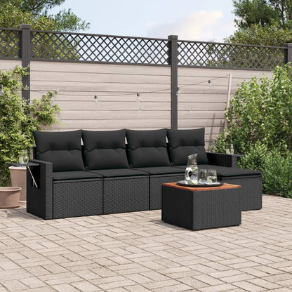 Salon de jardin 6 pcs avec coussins noir résine tressée