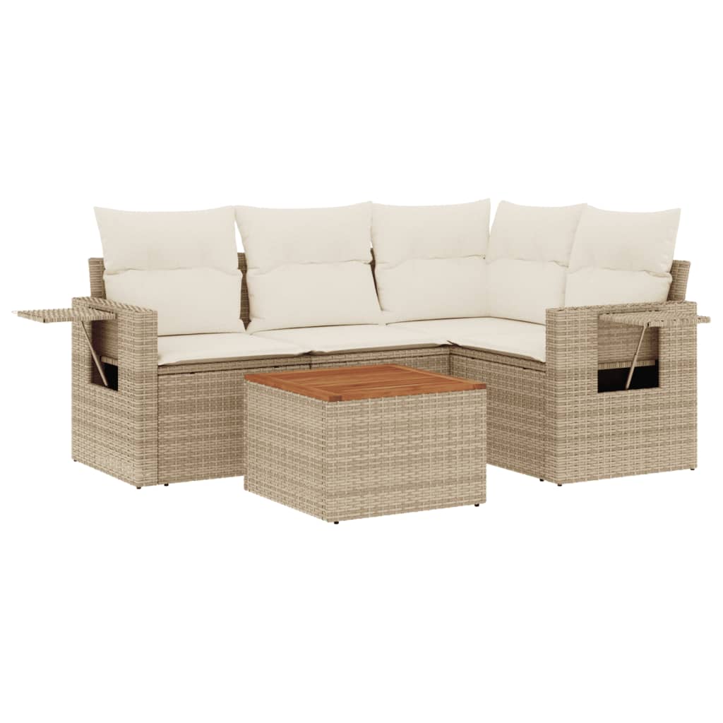 Salon de jardin avec coussins 5 pcs beige résine tressée